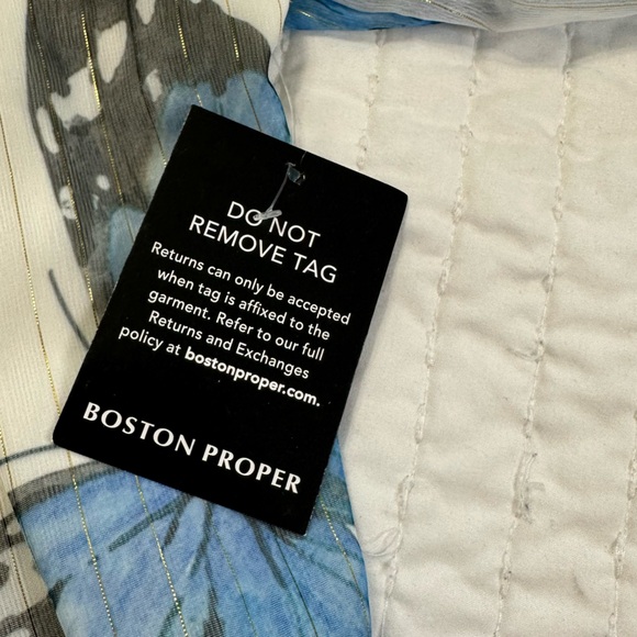 NWT Boston Proper White & Blue Butterfly Wing Wrap Maxi Dress With Gold Stripes - Picture 9 of 17